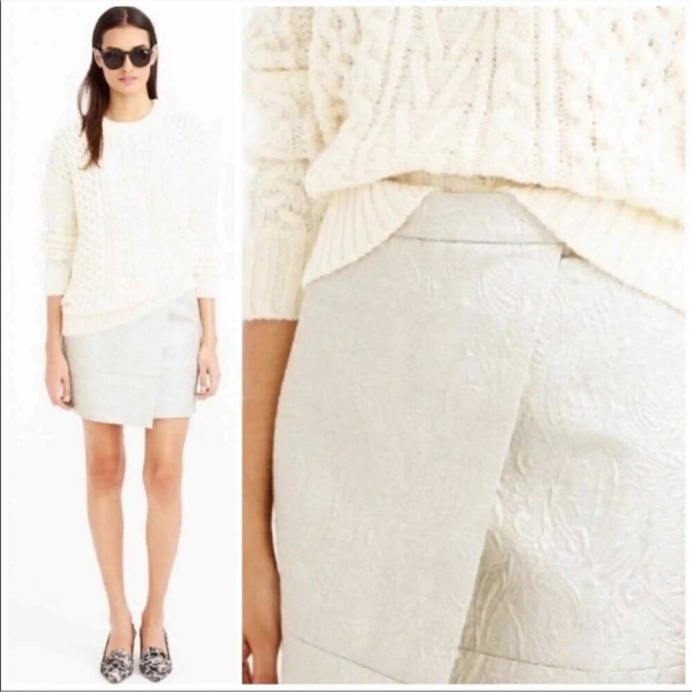 J. Crew Skirt Pearl Metallic Matelasse Origami Faux Wrap Mini Skirt Size 10 NEW